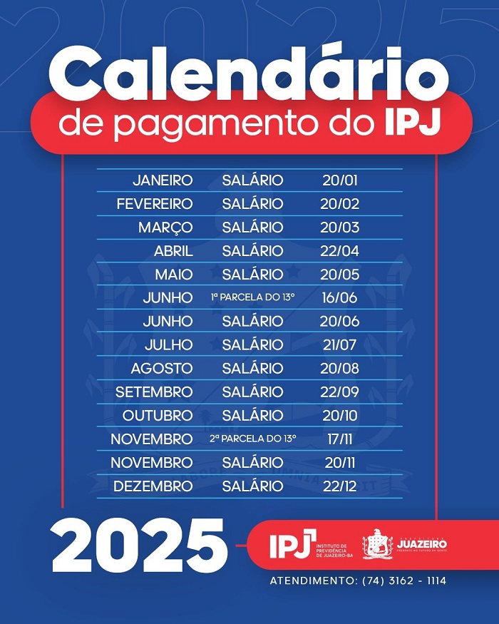 Instituto de Previdência de Juazeiro divulga calendário de pagamentos para 2025