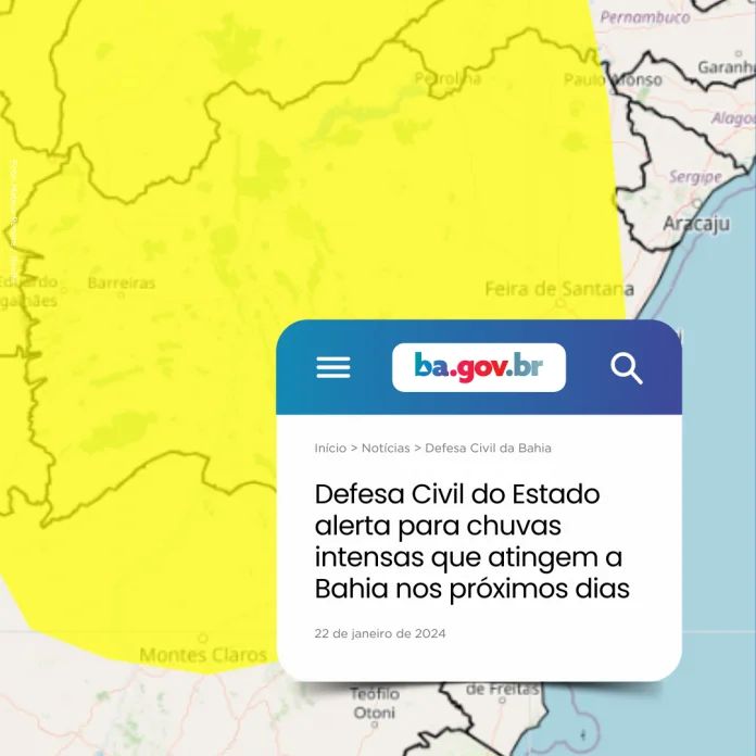 Defesa Civil do Estado da Bahia alerta sobre os riscos de fortes chuvas nos próximos dias 