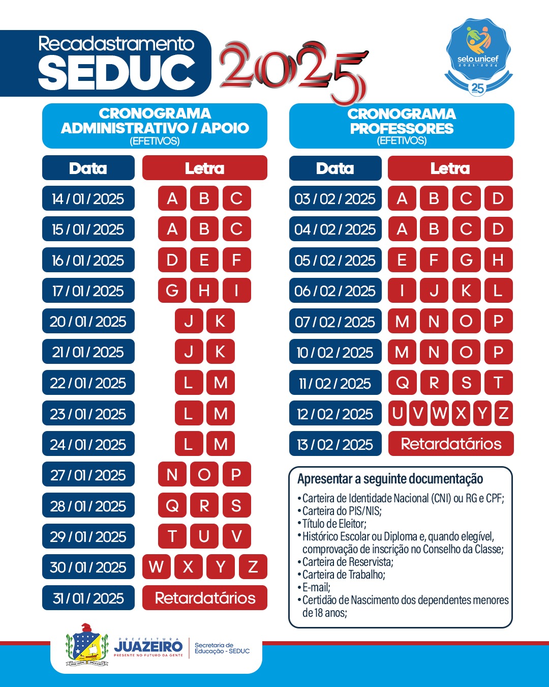 Prefeitura de Juazeiro alerta sobre calendário de recadastramento dos servidores da Saúde e Educação