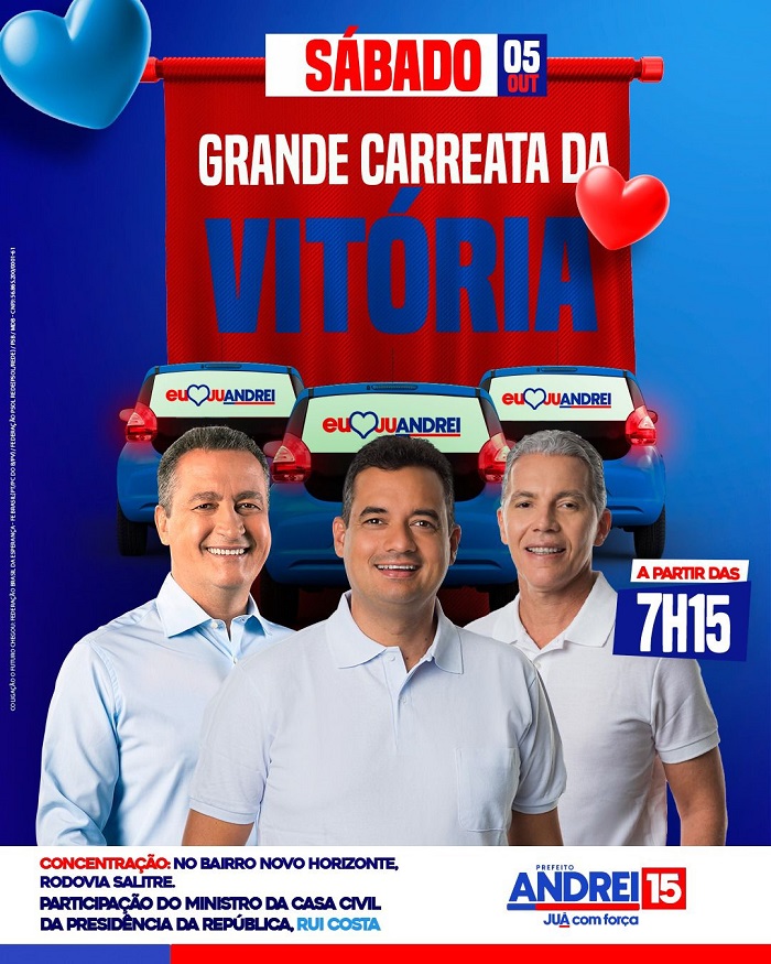 AGENDA 15: Ministro Rui Costa estará em Juazeiro neste sábado (05) para participar da grande caminhada da vitória com  Andrei e Tiano, informa assessoria