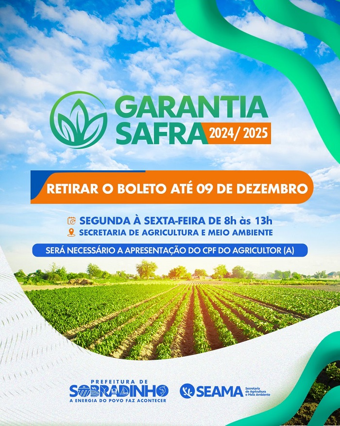 Prefeitura de Sobradinho convoca agricultores para retirada do boleto do Garantia-Safra