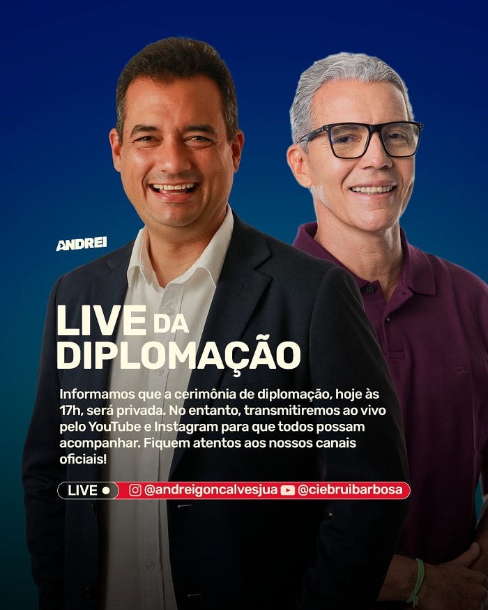 Diplomação do prefeito eleito Andrei Gonçalves acontece nesta quinta (19) com transmissão ao vivo; acompanhe