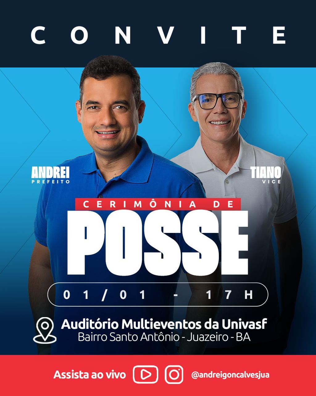 Prefeito de Juazeiro, Andrei Gonçalves toma posse no dia 1º de janeiro, com transmissão ao vivo