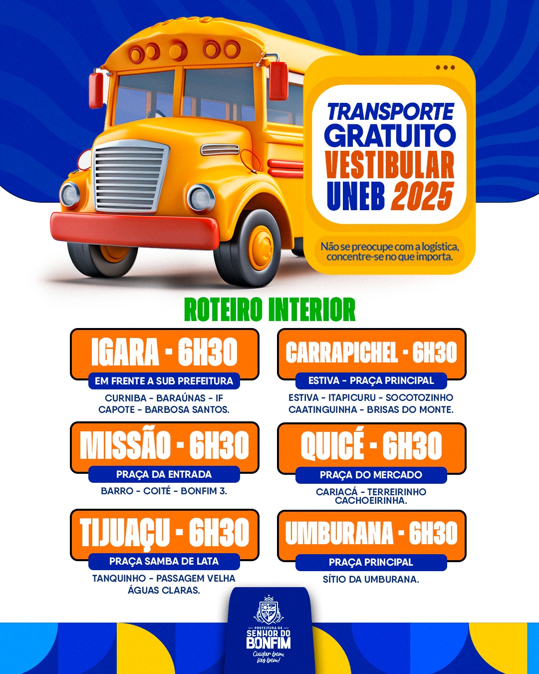 Prefeitura de Senhor do Bonfim disponibiliza transporte gratuito para o Vestibular UNEB 2025