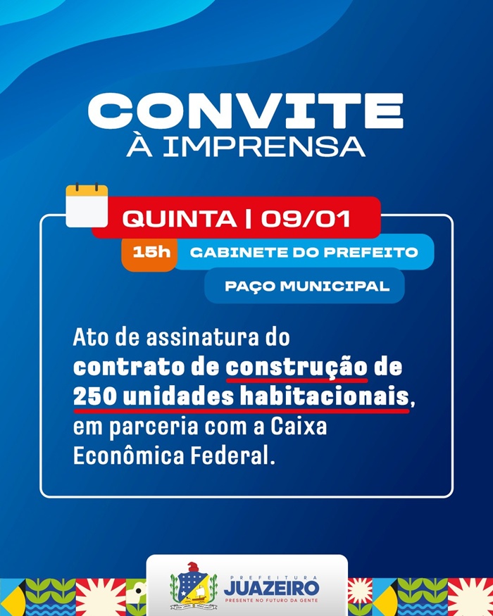 Juazeiro: assinatura do contrato de construção de unidades habitacionais acontece nesta quinta-feira (09)