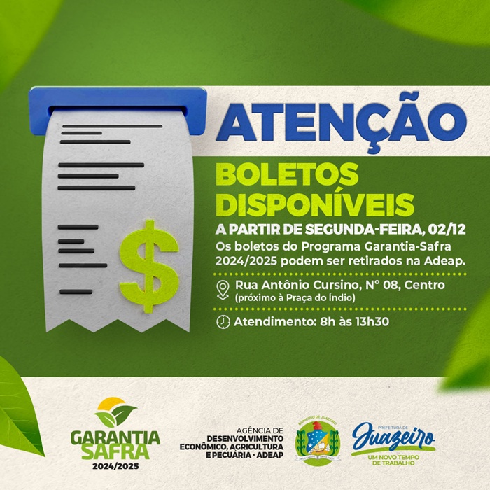 Prefeitura de Juazeiro inicia entrega dos boletos do Garantia-Safra 2024/2025 na próxima segunda-feira (02)