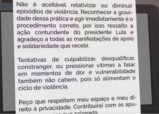 Anielle Franco fala sobre denúncias de assédio sexual: ‘Não é aceitável relativizar ou diminuir episódios de violência’