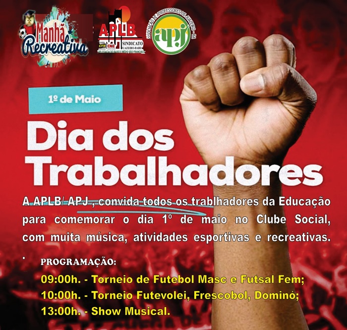 APLB Sindicato convida os trabalhadores em educação a participarem das comemorações pelo Dia do Trabalhador nesta quarta-feira (1º/05)