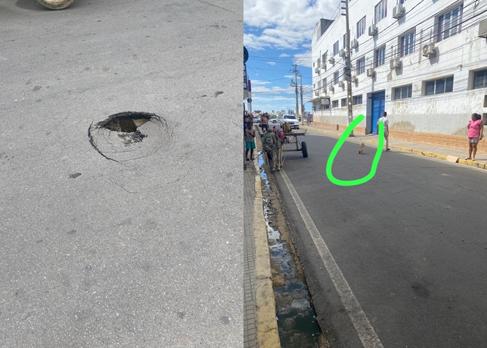 Leitora da RedeGN alerta sobre buraco que está se formando na Avenida Lauro de Freitas