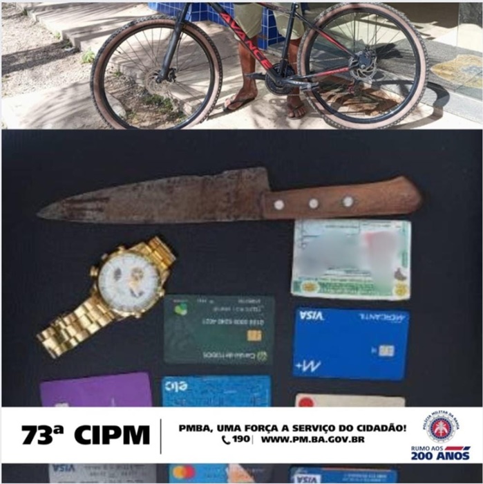 73ª CIPM apreende arma branca e recupera bicicleta furtada em Juazeiro-BA