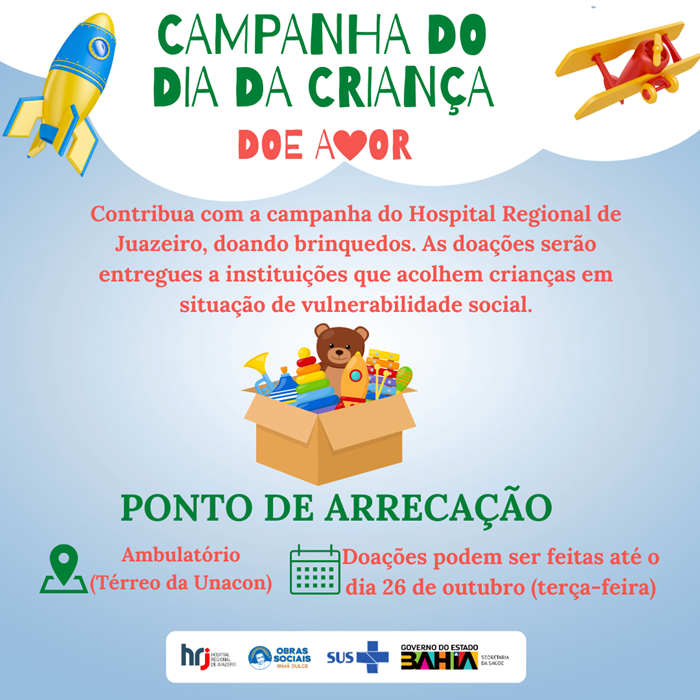 Hospital Regional de Juazeiro promove campanha de arrecadação de brinquedos para crianças carentes