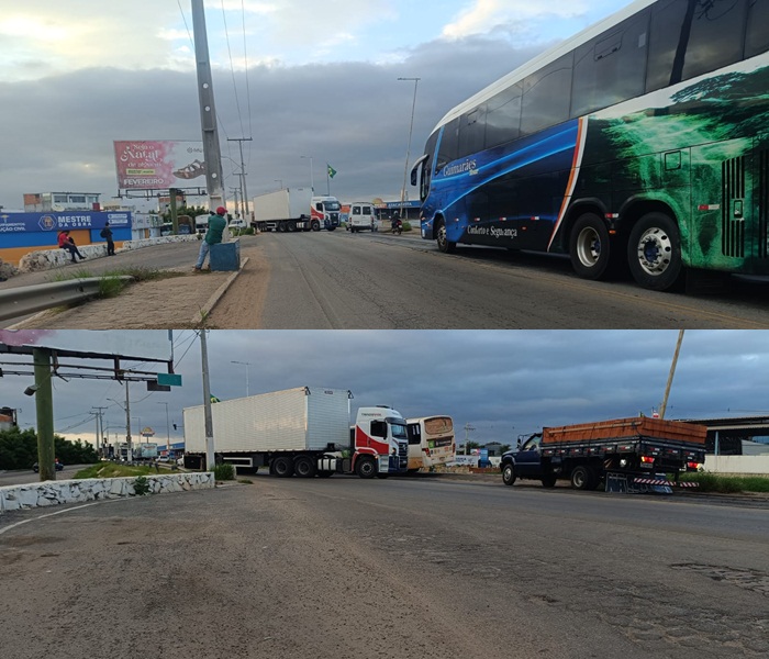 Carreta atravessada na pista trava trânsito na BR-407 em Juazeiro (BA)