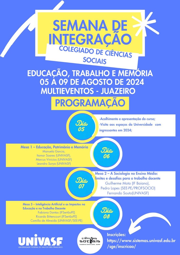 Colegiado de Ciências Sociais da Univasf promove Semana de Integração com o tema “Educação, Trabalho e Memória”