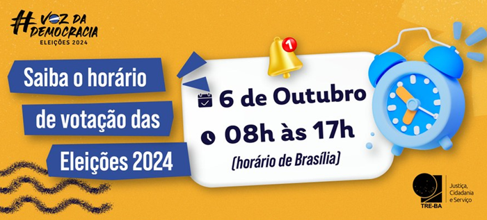 Domingo (6), as Eleições Municipais de 2024 terão início às 8 horas da manhã