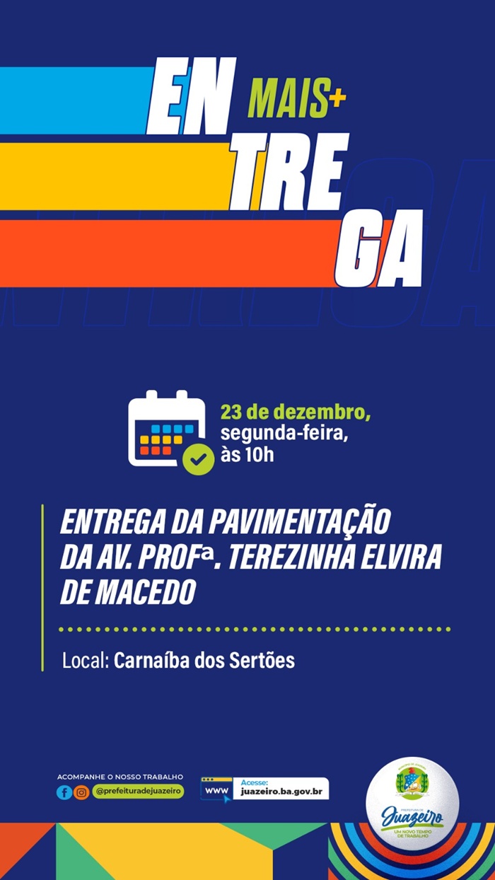 Prefeitura de Juazeiro entrega pavimentação da Av. Profª Terezinha Elvira de Macedo em Carnaíba do Sertão, nesta segunda-feira (23)