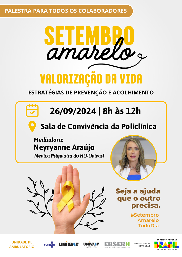 Hospital Universitário/Univasf promove ações para conscientização no Setembro Amarelo