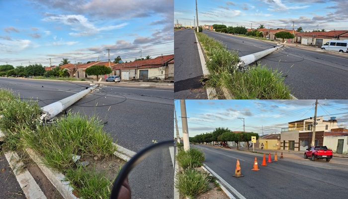 Trânsito sofre desvio na BA-210, altura do bairro Tabuleiro: Poste caído na pista