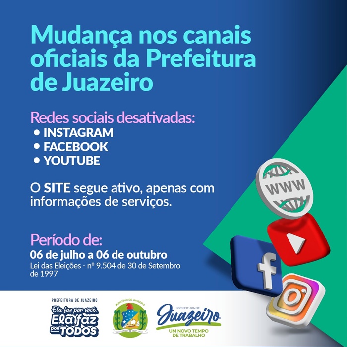 Site e redes sociais da Prefeitura de Juazeiro são adaptados para atender à legislação eleitoral